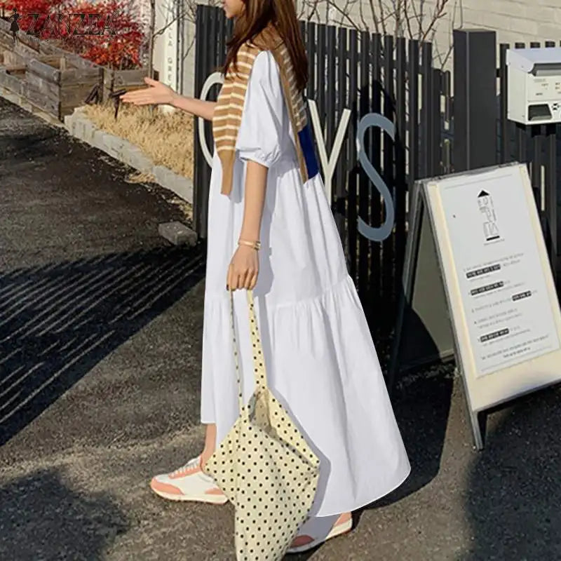 Summer Tiered Dress - Casual Loose Fit with Puff Sleeves